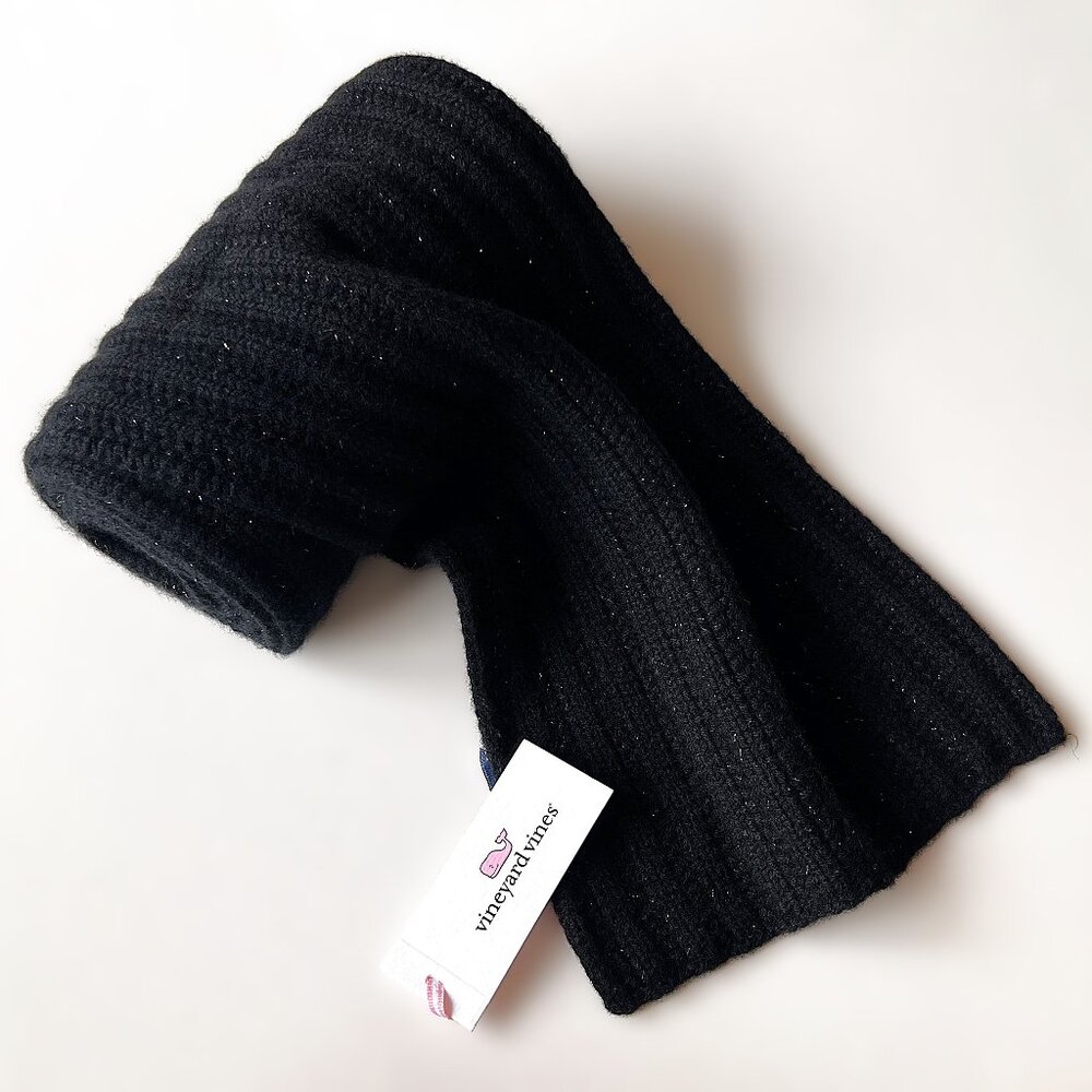 Vineyard Vines 100% Cashmere Black Scarf with Glittering Lurex Yarns $158